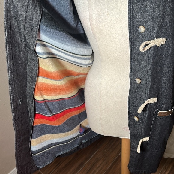 Denim & Co Lined Charcoal Denim Utility Hooded Coat Toggle Button Closure M NEW - Picture 16 of 16